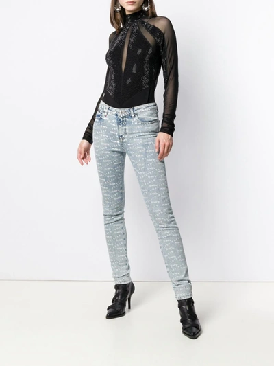 Shop Philipp Plein Logo Print Skinny Jeans In Blue