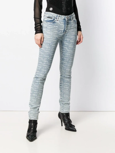 Shop Philipp Plein Logo Print Skinny Jeans In Blue