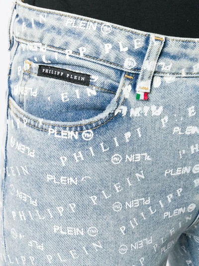 Shop Philipp Plein Logo Print Skinny Jeans In Blue