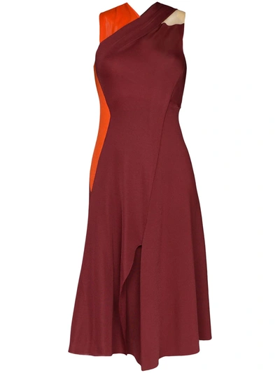 Shop Victoria Beckham Draped Twist Back Midi Dress In Red