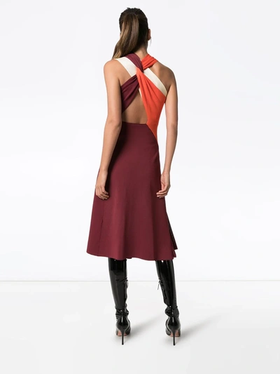 Shop Victoria Beckham Draped Twist Back Midi Dress In Red