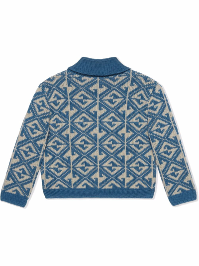 Shop Gucci G Rhombus Knitted Cardigan In Blue