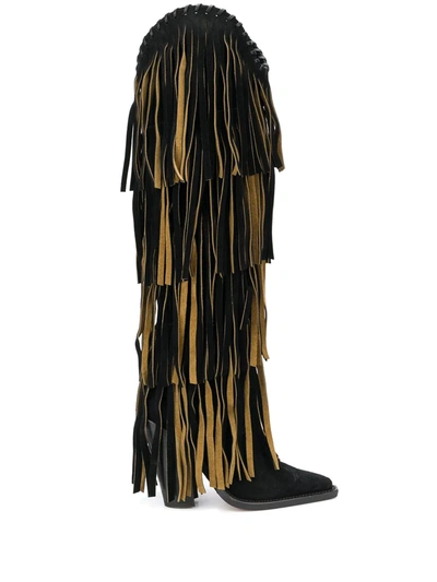 Shop Dsquared2 Fringed Knee Length Boots In Black