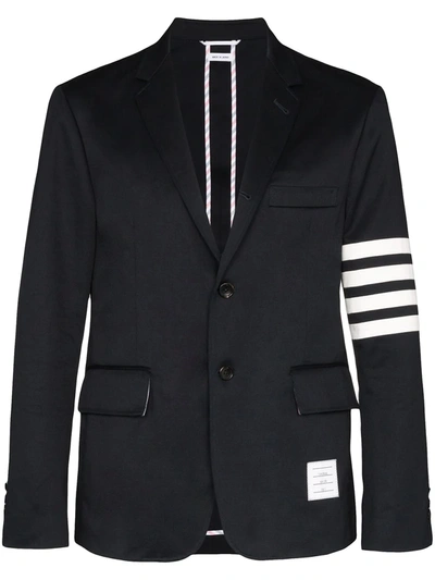 Shop Thom Browne Unconstructed 4-bar Single-breasted Blazer In Blue