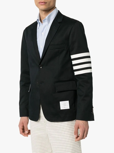 Shop Thom Browne Unconstructed 4-bar Single-breasted Blazer In Blue