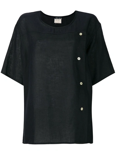 Pre-owned Giorgio Armani Buttoned Crew Neck T-shirt In Black