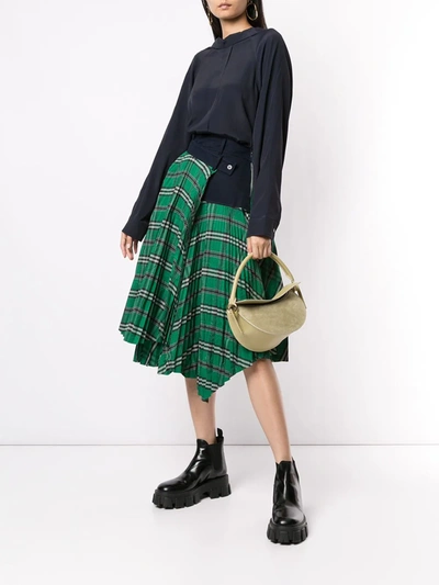 Shop Cedric Charlier Checked Asymmetric Hem Skirt In Green