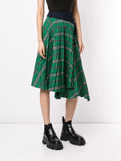 Shop Cedric Charlier Checked Asymmetric Hem Skirt In Green