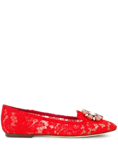 Shop Dolce & Gabbana Vally Taormina Lace Ballerina Shoes In Red