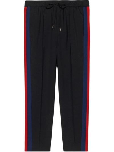 Shop Gucci Wool Cropped Pant With Stripe In Black