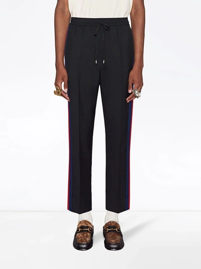 Shop Gucci Wool Cropped Pant With Stripe In Black