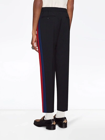Shop Gucci Wool Cropped Pant With Stripe In Black