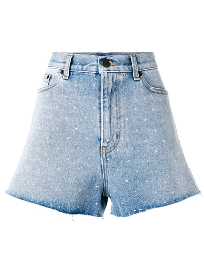 Shop Saint Laurent Spotted Back Denim Shorts In Blue