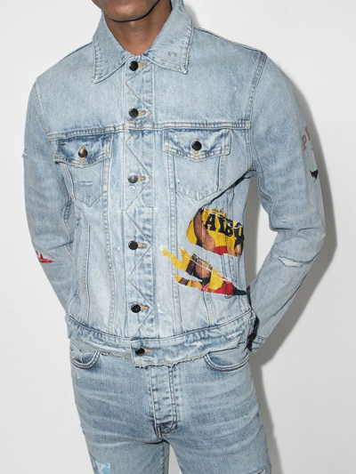 Shop Amiri X Playboy Distressed-finish Denim Jacket In Blau