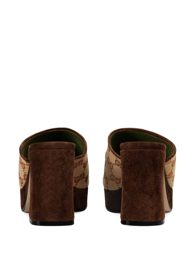 Shop Gucci 60mm Gg Mid-heel Platform Mules In Brown