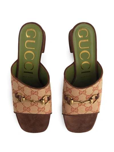 Shop Gucci 60mm Gg Mid-heel Platform Mules In Brown