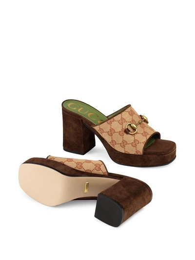 Shop Gucci 60mm Gg Mid-heel Platform Mules In Brown