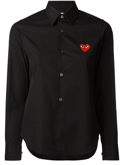 Shop Comme Des Garçons Play Embroidered Heart Shirt In Black