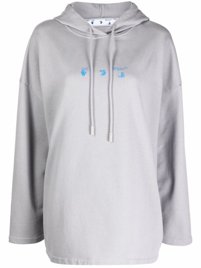 Shop Off-white Logo-print Cotton Hoodie In Grey