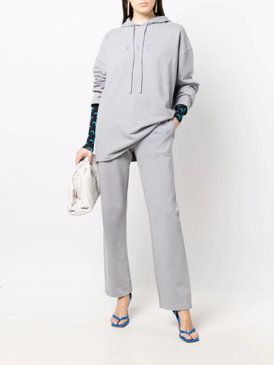 Shop Off-white Logo-print Cotton Hoodie In Grey