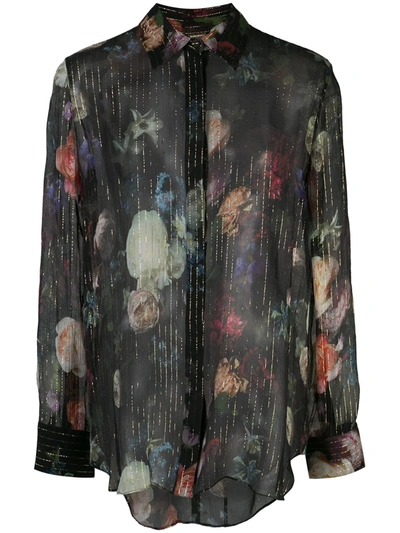 Shop Adam Lippes Floral Print Sheer Shirt In Black