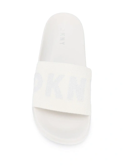 Shop Dkny Zax Logo Band Slides In White