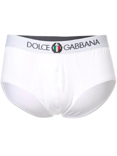 Shop Dolce & Gabbana Elastic Waist Logo Briefs In White