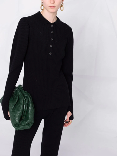 Shop Ulla Johnson Ribbed-detail Polo-collar Sweater In Schwarz