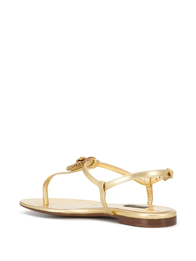 Shop Dolce & Gabbana Devotion Leather Thong Sandals In Gold