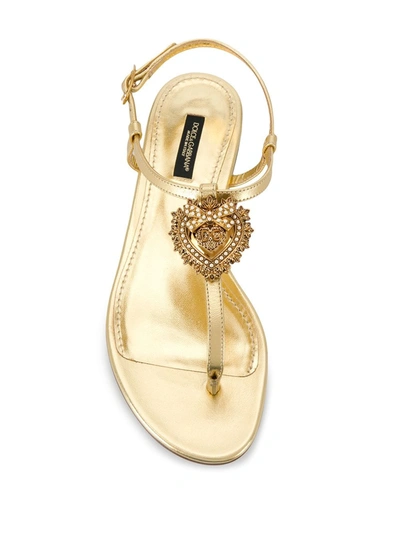 Shop Dolce & Gabbana Devotion Leather Thong Sandals In Gold