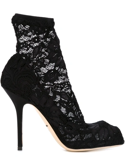 Shop Dolce & Gabbana Lace Ankle Boots In Black
