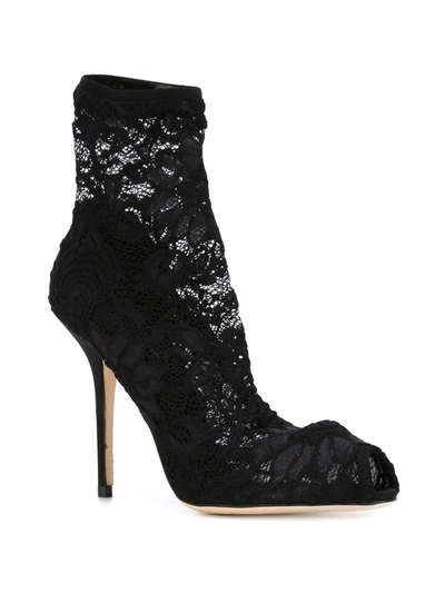 Shop Dolce & Gabbana Lace Ankle Boots In Black