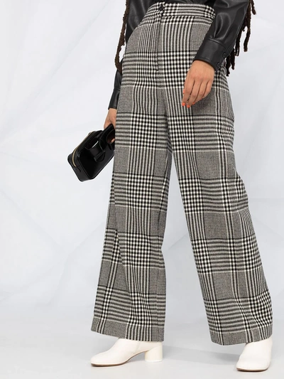 Shop Mm6 Maison Margiela Houndstooth-pattern Wide-leg Trousers In Black
