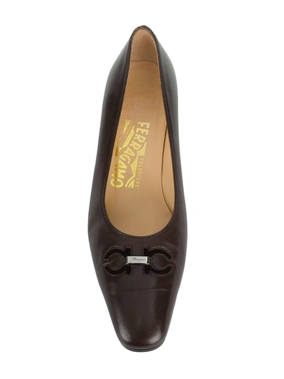 Pre-owned Ferragamo Embossed Logo Pumps In Brown