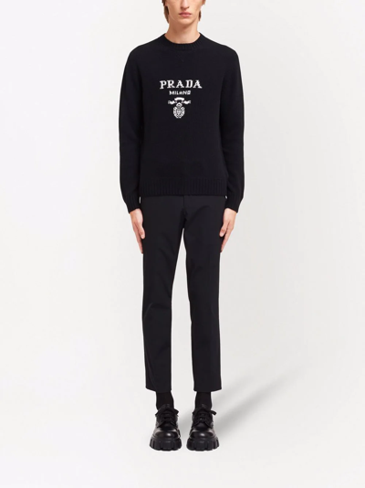 Shop Prada Logo Intarsia-knit Jumper In Black