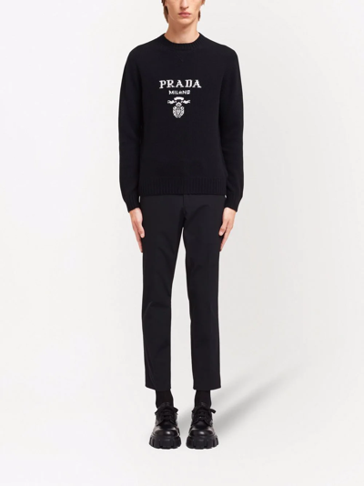 Shop Prada Logo Intarsia Wool-cashmere Jumper In Black