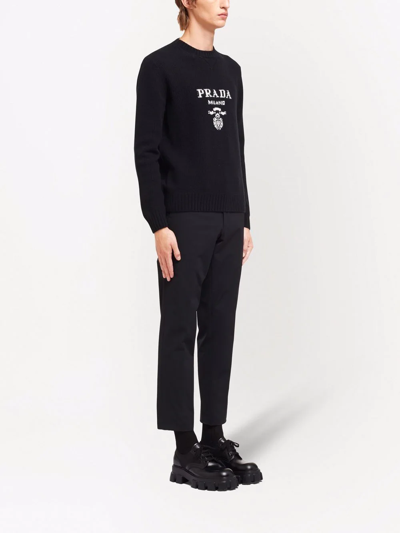 Shop Prada Logo Intarsia Wool-cashmere Jumper In Black
