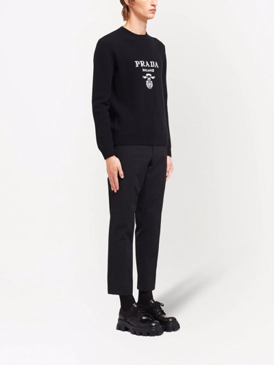 Prada Logo Wool And Cashmere Sweater In Black