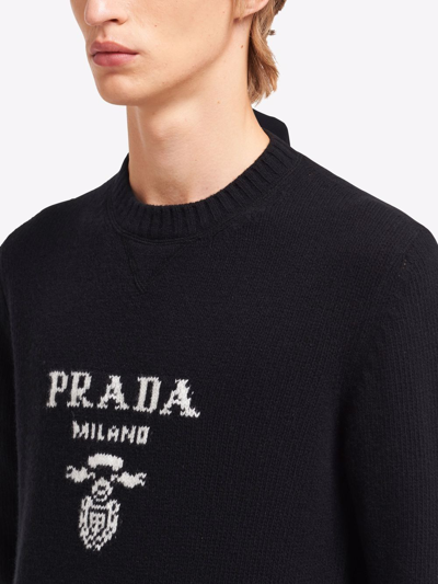 Shop Prada Logo Intarsia-knit Jumper In Black