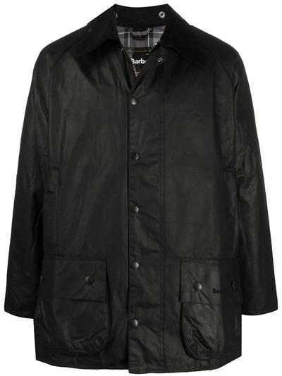 Barbour Badale Waxed-cotton Corduroy-collar Jacket In Black