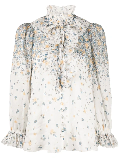 Shop Zimmermann Carnaby Waterfall Printed Blouse In White