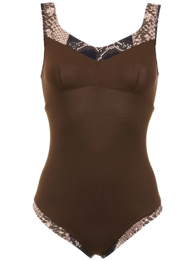 Shop Amir Slama Panelled Swimsuit In Brown