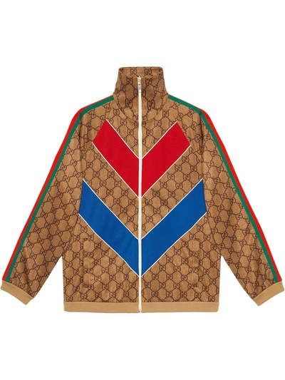 Shop Gucci Gg Technical Jersey Jacket In Brown