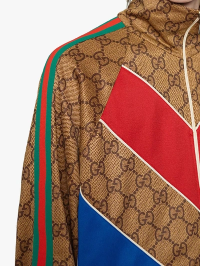 Shop Gucci Gg Technical Jersey Jacket In Brown