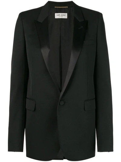Saint Laurent Wool Gabardine One Button Blazer In Black