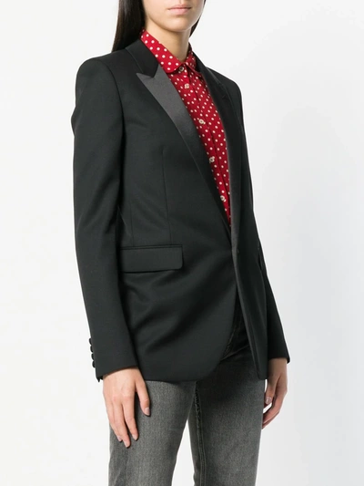 Saint Laurent Wool Gabardine One Button Blazer In Black