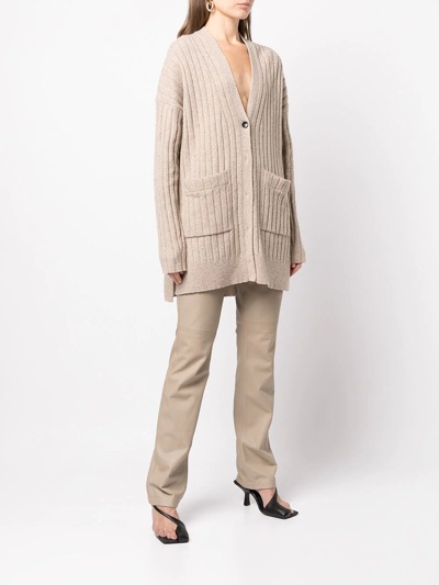 Shop Proenza Schouler White Label Ribbed-knit V-neck Cardigan In Nude