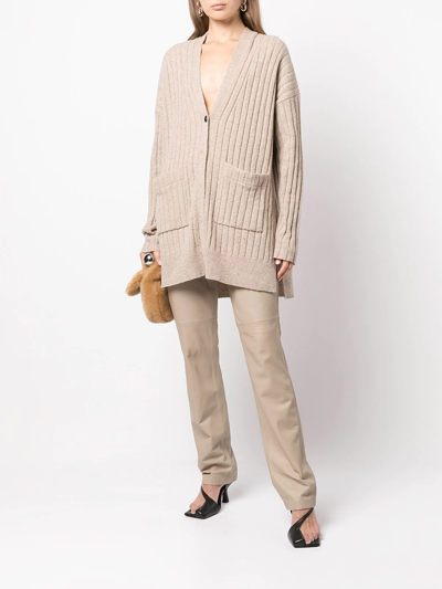 Shop Proenza Schouler White Label Ribbed-knit V-neck Cardigan In Nude