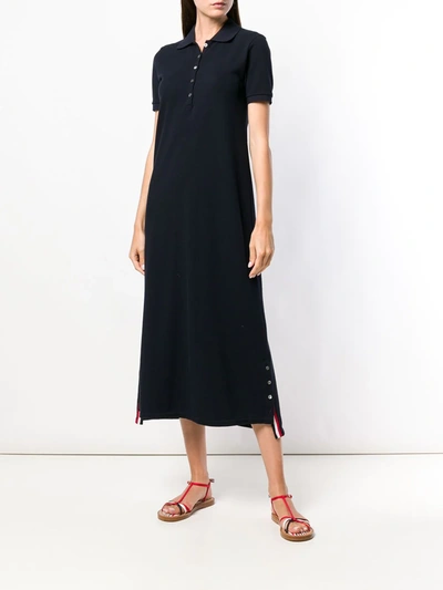 Thom Browne Center-back Stripe Piqué Polo Dress In Blue