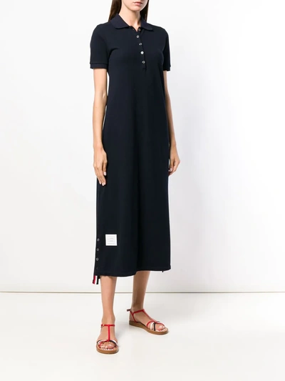 Thom Browne Center-back Stripe Piqué Polo Dress In Blue